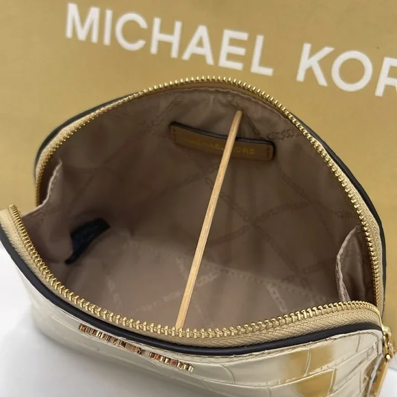 Michael Kors Empire Small Metallic Crocodile Embossed Leather Travel Pouch NWT - Picture 10 of 16